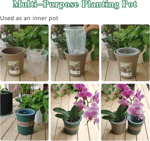 Vista 4 de Juego de 6 macetas de orquídea de 14 cm, macetas de orquídea para trasplante, macetas de orquídea transparentes de plástico con agujeros, maceta