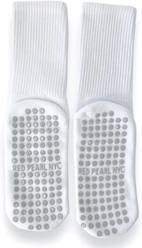 Vista 6 de Red Pearl NYC Calcetines antideslizantes para yoga, pilates, barre, fitness, 4 pares, unisex, Blanco
