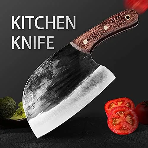 Vista 2 de Cuchillo de carne, 6 pulgadas forjado chino cuchillo de cocina cuchillo de carne 50cr15 acero inoxidable cuchillo de carnicero wengué mango