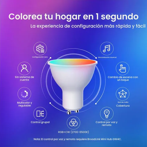 Vista 2 de Broadlink FastCon GU10 - Bombillas inteligentes LED de 4.5 W que cambian