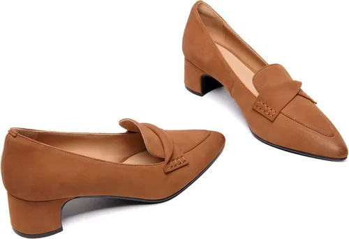 Vista 5 de FEMSTEP Mocasines de tacón bajo para mujer, con puntera puntiaguda, de piel mate, de 1.5 pulgadas