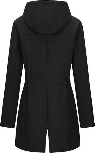 Vista 2 de 33,000ft Chaqueta larga Softshell para mujer con capucha, forro polar, resistente al viento, cálida, impermeable, rompevientos Negro