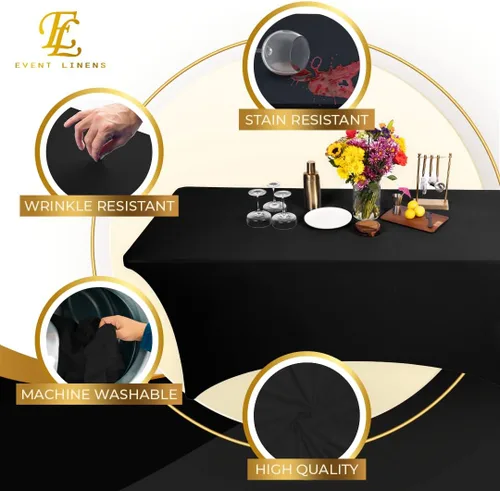 Vista 3 de Mantel rectangular de lino de elastano de 8 pies, funda ajustable para mesa plegable de 8 pies, ropa de cama de boda, paños de banquete, fundas