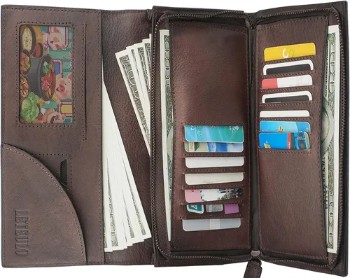 Vista 2 de Cartera para mujer de piel auténtica Dip Dye Organizador de tarjetas para damas de gran capacidad