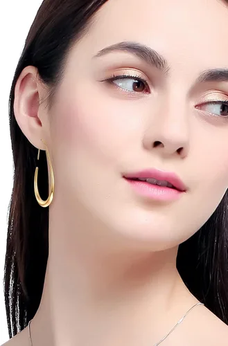 Vista 4 de Aretes de aro ligeros con forma de lágrima para mujer, chapados en oro blanco de 14 quilates, grandes y ovalados, de alto pulido, joyería de regalo