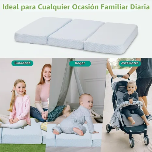 Vista 8 de Colchón de triple pliegue para jugar, 38 x 26 pulgadas, espuma viscoelástica transpirable de doble capa