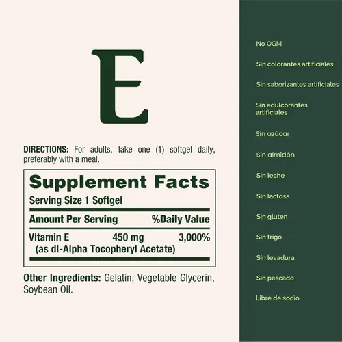 Vista 5 de Nature's Bounty Cápsulas blandas de vitamina E de 1000 UI, apoya la salud antioxidante y el sistema inmunológico, 1 porción por día, sin gluten, 60