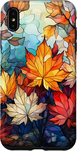 Vista 10 de iPhone 15 Otoño hojas de arce vitrales estilo abstracto caso