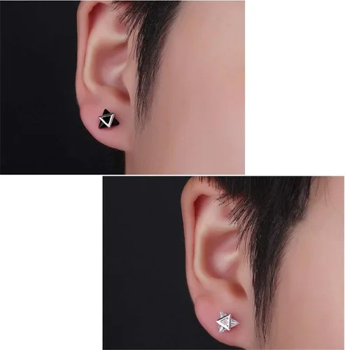 Vista 2 de Pendientes minimalistas de plata de ley 925 con forma de triángulo y circonita cúbica brillante, hipoalergénicos