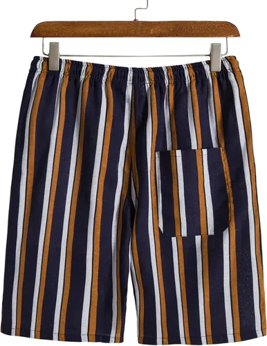 Vista 3 de Pantalones cortos para hombre, cintura con cordón, pantalones cortos activos con estampado de rayas, pantalones cortos holgados para yoga