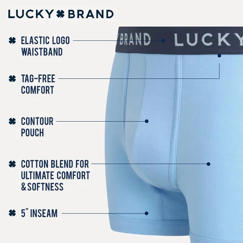 Vista 2 de Lucky Brand Mens Boxer Briefs - 3 Pack Cotton Underwear For Men, 5" Inseam Aleación/Super Sonic/Azul Azure