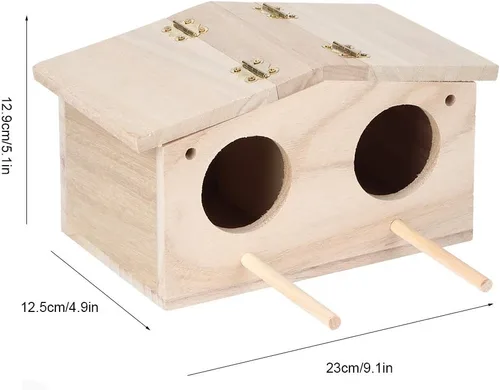 Vista 7 de Caja anidable de periquitos, casa de madera para nidos de pájaros para mascotas, jaula de cría de cacatúas con perca, accesorios para loros
