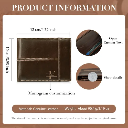 Vista 3 de Gemszoo Cartera personalizada con nombre inicial con nombre grabado, tarjetero RFID de cuero genuino para hombres, padre, Estilo 1, Casual