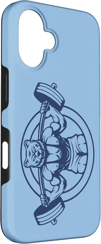 Vista 3 de iPhone 16 Bear Barbell diseño para culturistas caso de culturismo