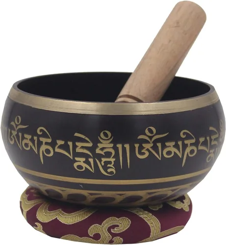 Vista 23 de DharmaObjectsGorgeous 8 Símbolos de la Suerte para meditación, Plato cantante / cojín / mazo, Negro, S