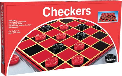 Vista 3 de Pressman Checkers - Juego clásico con tablero plegable y fichas entrelazadas, para 2 jugadores