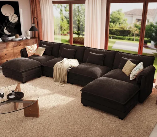 Vista 42 de ELUCHANG Sofá Seccional Modular en Forma de L de 113 pulgadas, cómodo sofá nube de 4 asientos con otomana móvil, sofá de asiento profundo para sala
