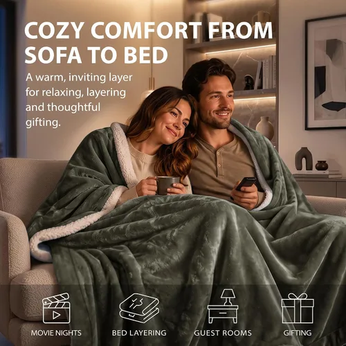 Vista 6 de DEZ FURNISHINGS Velvet Sherpa Blanket, Throw 50" x 60", Silver Gray Gris plateado