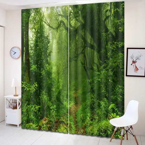 Vista 2 de LB 2 paneles de oscurecimiento de la habitación, con aislamiento térmico, cortinas opacas para ventana, bosque tropical, selva, tratamiento