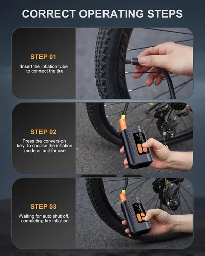 Vista 7 de Electric Bike Pump, 160PSI Mini Bike Tire Pump, 4X Fast Bicycle Pump with Digital Pressure Gauge, Bike Air Pump for Mountain Bike, Moto, Car and