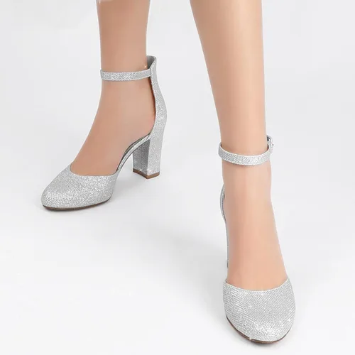 Vista 5 de Ankis Tacones cerrados para mujer, negro, nude, blanco, plateado, dorado, tacones cerrados con punta redonda y bloque grueso, 3 pulgadas