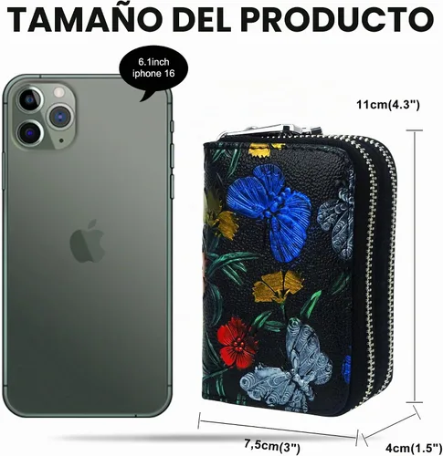 Vista 4 de CONISY - Cartera pequeña de cuero para mujer con bloqueo RFID (mariposa)