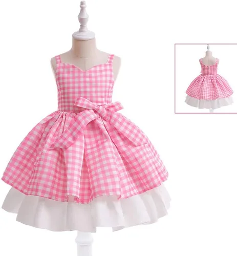 Vista 2 de Disfraz rosa de princesa con lazo para niñas, disfraz de cosplay de película, disfraz de fiesta de Halloween