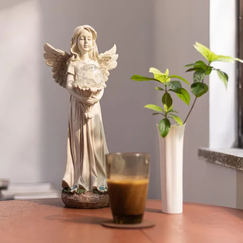 Vista 2 de Estatua de ángel para jardín, estatuas solares de jardín de 16.3 pulgadas con luces solares, figuras de ángel, regalos de jardinería para madre