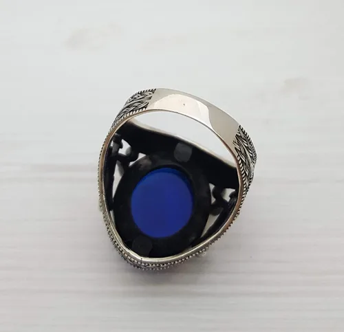 Vista 6 de Beautiful Handcrafted 925K Solid Sterling Silver Cubic Zircon Sapphire Color Men's Ring RP54