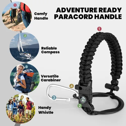 Vista 3 de RAYMYLO Botella de agua aislada con mango Paracord