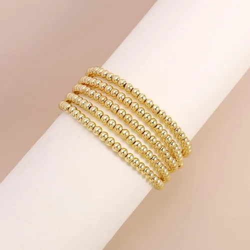 Vista 5 de Elegance 11 designs 14K Gold Plated Bead Ball Bracelet Stretchable Elastic Gold Beaded Bracelets for Women