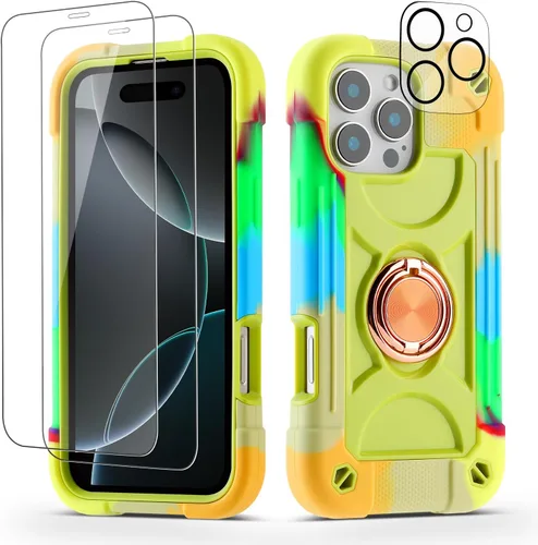 Vista 16 de Funda para iPhone 11 de 6.1 pulgadas con soporte de anillo, con 2 protectores de pantalla de vidrio, resistente a los golpes, resistente a