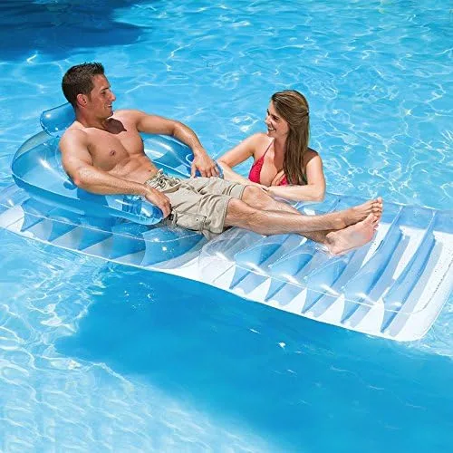 Vista 3 de Silla inflable azul para piscina o patio y tumbona, 74 pulgadas