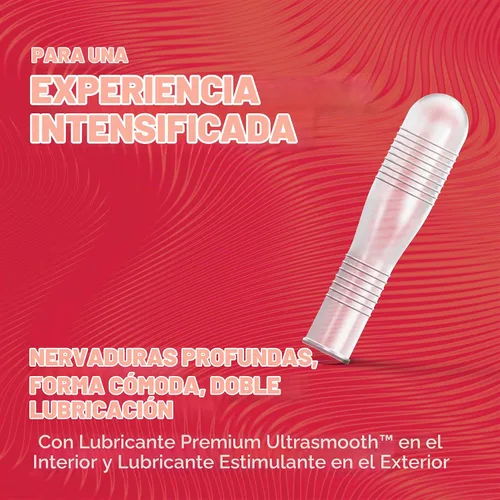 Vista 3 de TROJAN Condones Lubricados Double Ecstasy, Condones Acanalados, 10