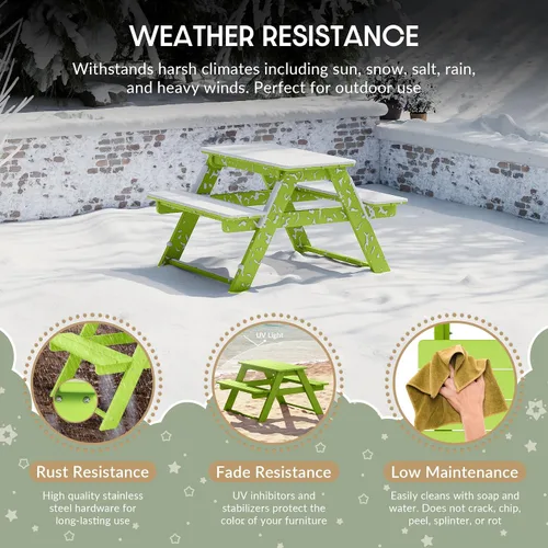 Vista 4 de WestinTrends Malibu Outdoor Patio HDPE Mesa de picnic para niños, color Lima