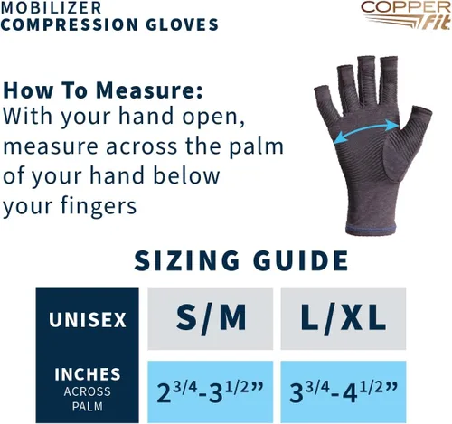 Vista 2 de Copper Fit Guantes de compresión de mano movilizador: artritis, hinchazón de las articulaciones, tendinitis, deporte, para hombres y mujeres