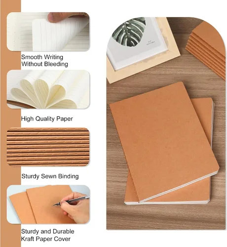 Vista 3 de miikoul Paquete de 4 cuadernos de papel kraft A5 con papel rayado, 8.3 x 5.5 pulgadas, 60 páginas/30 hojas, 80 g/m², cuaderno de viaje para adultos