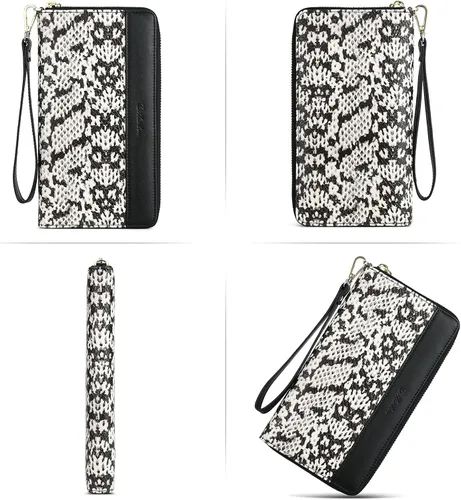 Vista 5 de BOSTANTEN - Carteras de cuero para mujer, bloqueo de identificación por radio frecuencia (RFID), cierre de cremallera alrededor, tarjetero, cartera