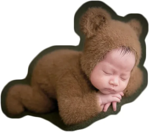 Vista 9 de Zeroest Accesorios de fotografía para recién nacidos, trajes de niño, accesorios para fotos de oso y niña, gorro con pies, mameluco de manga