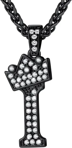 Vista 63 de U7 Crown Initial Number Necklace for Men Women A-Z Letter Pendant Chain a. Oro