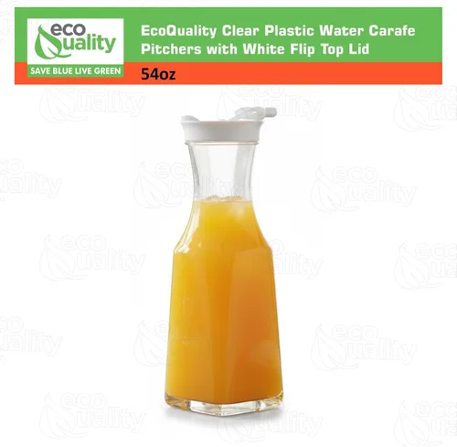 Vista 3 de EcoQuality Jarra de agua de plástico transparente de 54 onzas con tapa abatible, 1 paquete, botella de base cuadrada con boquilla para barra