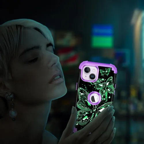 Vista 7 de Miqala Funda compatible con iPhone 13, que brilla en la oscuridad, tres capas, resistente, a prueba de golpes, de plástico duro, funda protectora