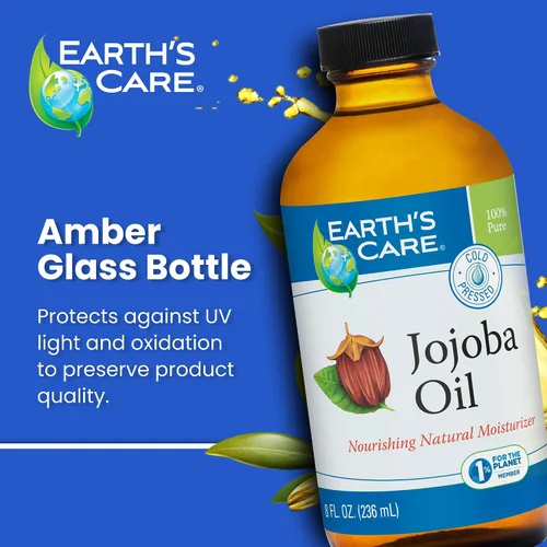 Vista 2 de Earth's Care Aceite de jojoba 100% puro para cabello, piel y uñas, prensado en frío, hidratante natural nutritivo, 8 onzas líquidas