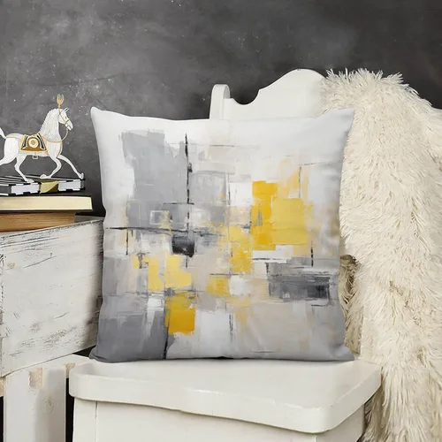 Vista 15 de Funda de almohada de 12 x 12 pulgadas, pintura abstracta en amarillo, gris y blanco, funda de cojín para sofá al aire libre, decoración moderna