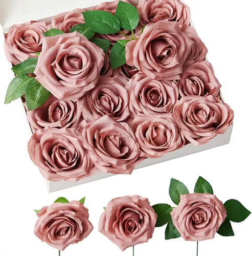 Vista 17 de Rosas artificiales, rosas artificiales, rosas artificiales de seda con tallos para ramos de boda, mesas de fiesta, centros de mesa, arreglos Negro