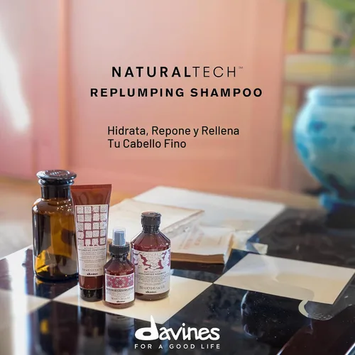 Vista 2 de Davines Naturaltech Champú REPLUMPING, limpieza suave para añadir hidratación, elasticidad y protección, añade plenitud, 8.45 onzas líquidas
