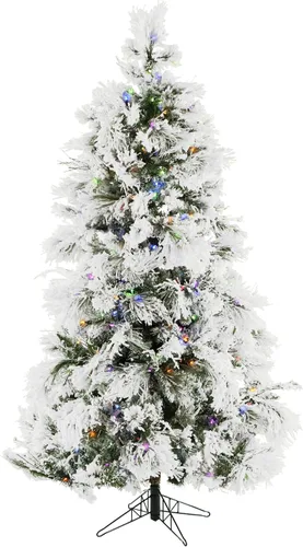 Vista 19 de Fraser Hill Farm Árbol de Navidad artificial flocado de pino nevado de 12 pies con luces inteligentes incandescentes blancas y soporte, árbol falso