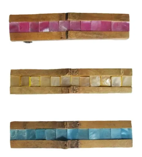 Vista 2 de Pasador de madera y concha de bambú, tamaño grande de 4 pulgadas para adultos (concha azul)