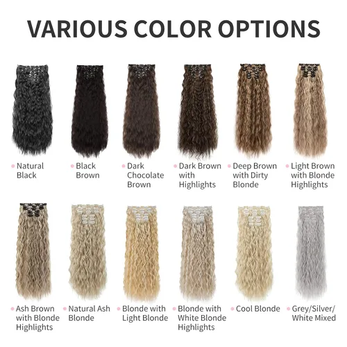 Vista 7 de Flufymooz - Extensiones de cabello con clip, 6 unidades, extensiones de cabello largas con ondas de sirena, sintético, postizo para mujer, 24 Marrón