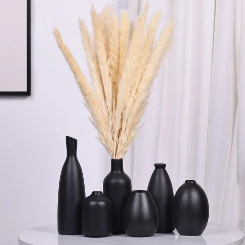 Vista 5 de Paquete de 6 jarrones pequeños de cerámica negra para decoración del hogar, jarrones pequeños y bohemios modernos para centros de mesa a granel